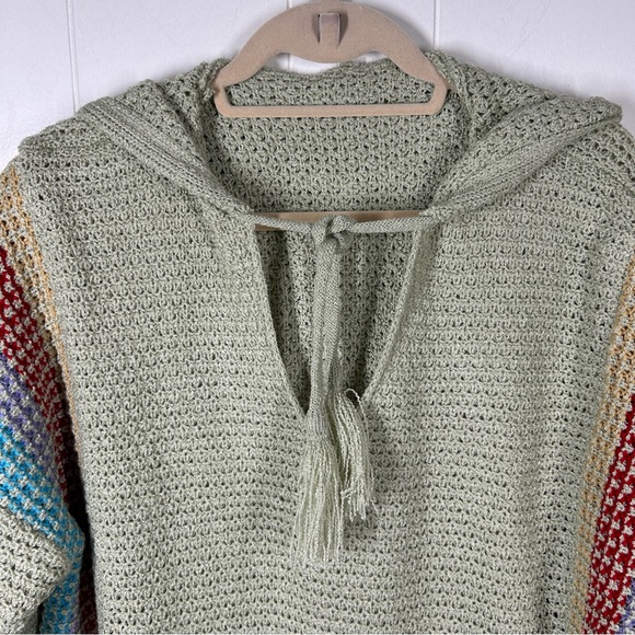 Light Green Knit Rainbow Sleeve Boho Hippie Beach Hoodie XXL - Picture 6 of 7